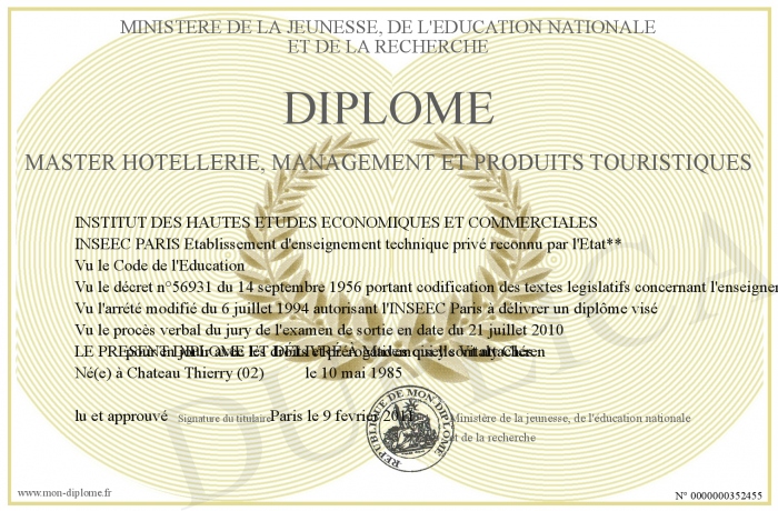 diplome hotellerie